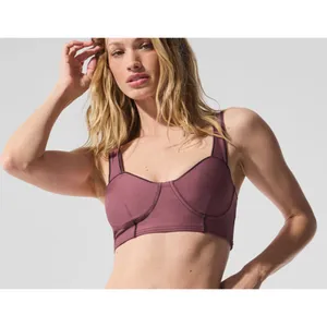 Alo Airlift Redefine Bra Burgundy Truffle Black Padded Sports Bralette Crop Top thumbnail 3