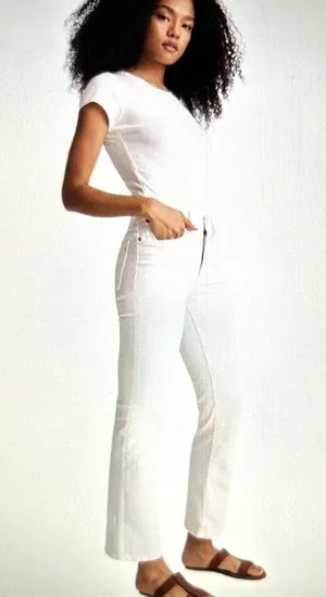 Madewell Mid Rise Kick Out Ankle Length Jeans Pure White Womens Size 23 thumbnail 1