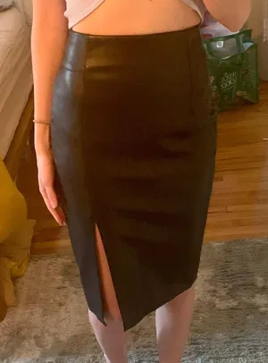Black Leather Midi Skirt Size 2 thumbnail 3
