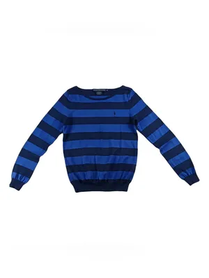 Ralph Lauren Women's Blue and Navy Striped Crewneck Sweater thumbnail 3