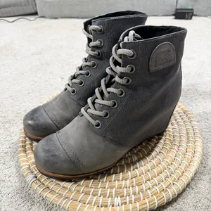 Sorel Women’s PDX Lexie Wedge Lace-Up Ankle Boots Bootie in Gray Quarry 10 thumbnail 2