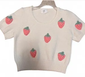 Luna Ivy Cropped Sweater with 3D strawberries thumbnail 1