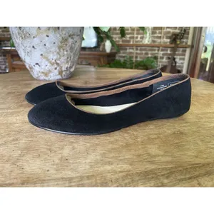 Lands’ End Black Suede Ballet Flats with Brown Trim Size 6B Women’s thumbnail 3