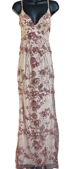 NWT Lulus Shine Language Rose Gold Sequin Mermaid Maxi Dress Sz‎ XS thumbnail 1