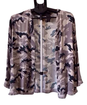 Chaser Camouflage Open Front Jacket in Taupe, Olive & Black thumbnail 1