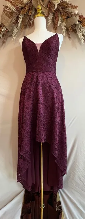 DB Studio Women's Size 4 Wine Lace High Low Scallop Dress thumbnail 1