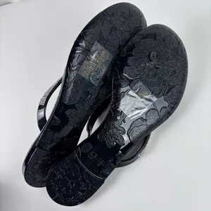 Nicole Miller New York Black Jelly Sandals Rhinestone Bow Bling Slide Size 8 thumbnail 6