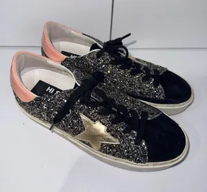 GOLDEN GOOSE Hi Star Glitter Star Black Pink Gold White‎ Women's Sneakers Sz 38 thumbnail 1