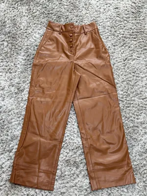 Zara Women’s Brown Faux Leather High Waisted Wide Leg Pants Button Fly XS NWT thumbnail 1