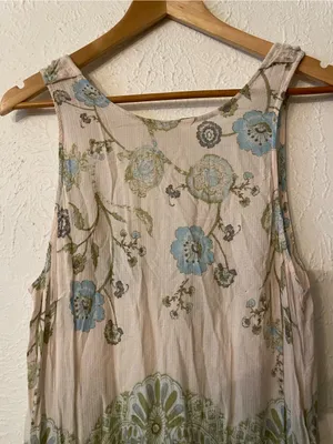 Free People Dobby Dot Slip Dress Floral Tie-Back Swing Blue Accents Medium thumbnail 6