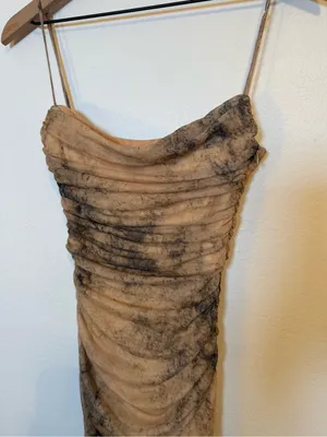 Zara Ruched Tulle Nude Tie-dye Maxi Dress thumbnail 3