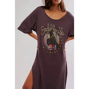 NEW Free People x Vintage Souls Chocolate Brown Saddle Up Graphic Maxi Tee Dress thumbnail 3