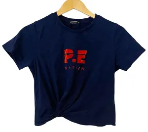P.E‎ Nation Dark Blue Cropped Short Sleeve T-Shirt Size Small thumbnail 1