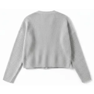 No Boundaries Womens Cardigan Sz M Light Grey Sweater Button Front Rib Knit Y2K thumbnail 2