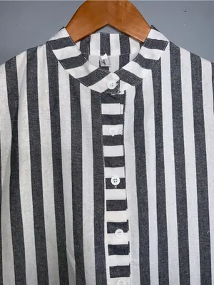 Striped Black and White Mini Dress - Casual Button-Front Small thumbnail 5