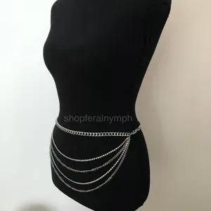 Y2K Glam Silver Rhinestone Draped Chain Belt, Fits 18–42 Inches, X7GA1196 thumbnail 5