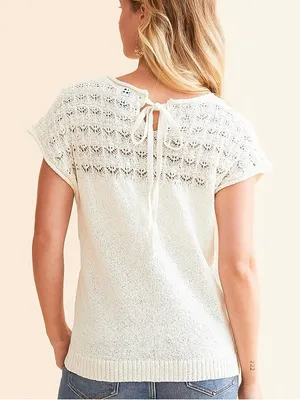 Blu Pepper Eyelet Yolk Short Sleeve Sweater Size Medium thumbnail 3