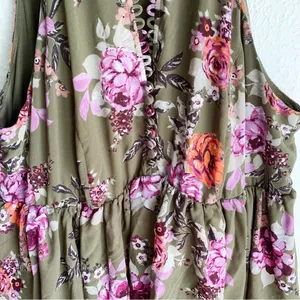 Torrid Floral Tiered Olive Chiffon Dress Sz 1 thumbnail 4