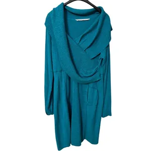 Athleta Teal Sweater Dress 2X Cowl Neck Tunic Organic Cotton Wool Pockets thumbnail 6
