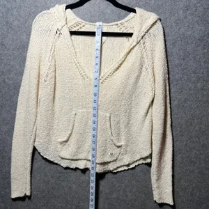 Billabong Womens Cream Knit Hooded Sweater V-Neck Cropped Pullover M Hoodie thumbnail 3