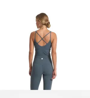 Vuori Blue ribbed cropped skinny strap tank top thumbnail 2