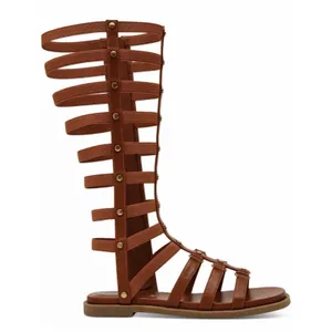 Wild‎ Pair Size-6.5M Romikaa Knee High Gladiator Sandals Brown Faux Leather thumbnail 6