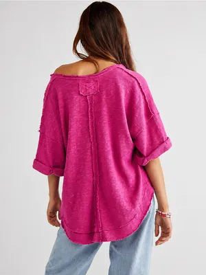 Free People We The Free Pink North Star T-Shirt Women’s M Oversized Raw Hem Boho thumbnail 2