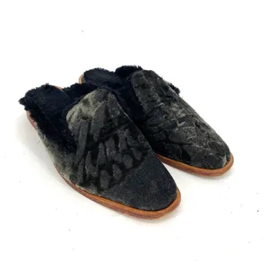 Free People Butterfly Effect Faux Fur Crushed Velvet Mules Green Sz EU 38 US 7.5 thumbnail 2