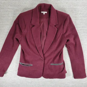 41 Hawthorne Tweed Blazer Womens Medikum Burgundy Jacket Elbow Patches Buttons thumbnail 1