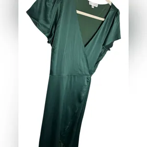 💚 Baltic Born Green Satin Flutter‎ Sleeve Wrap Maxi Dress M 💚 thumbnail 4