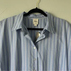 Anthropologie Maeve Button Front Wrap Mini Shirt Dress Pinstripe Large Preppy thumbnail 4