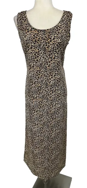 Vintage‎ Animal Print Maxi Dress Womens 10 Leopard Print Sleeveless Tie Back USA thumbnail 1