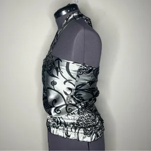Y2K Vintage Charlotte Russe Satin O Ring Halter Neck Ruched Blouse Going Out Top thumbnail 2