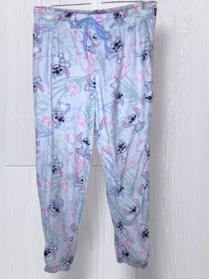 DISNEY Stitch All-Over Print Pastel Tropical Fleece Jogger Lounge Pants thumbnail 3