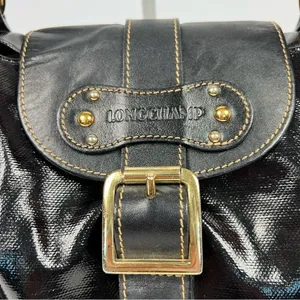 Longchamp Black Patent Leather Dual Handle Satchel Shoulder Bag thumbnail 3