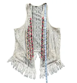 POOF Aztec Embroidered Fringe Needlework Vest Size Large thumbnail 3