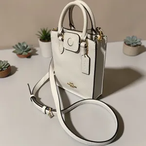 Coach North South Mini Tote Women Small White Excellent Pebbled Leather‎ Bag thumbnail 6