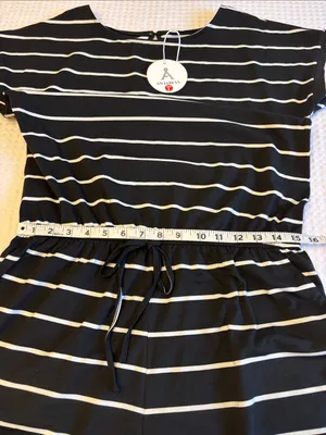 NEW! ANRABESS Size LARGE Black & White Striped Shorts Romper Short Sleeve thumbnail 11