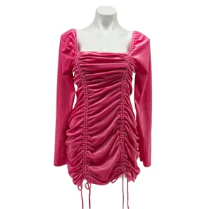 Target Wild Fable Pink Velvet Ruched Long Sleeve Square Neck Bodycon Mini Dress Size Xl thumbnail 2