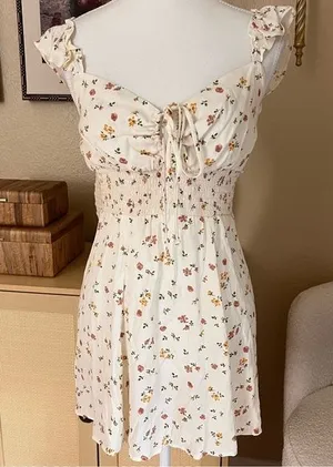 REFORMATION Emmaline Yellow Floral Print Smocked Mini‎ Dress 0 thumbnail 1