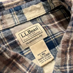 L.L. Bean Blue Plaid 100% Cotton Long Sleeve Button Down Shirt Size Large thumbnail 5