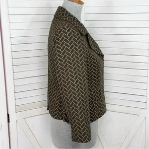 Ann Taylor Loft‎ Blazer Women 2 Brown Herringbone Tile Geometric Print Jacket thumbnail 4