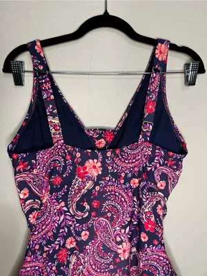 Lands End Purple Floral Paisley Grecian‎ Ruched Slimming One Piece Swimsuit thumbnail 7
