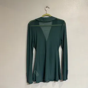 Free People Teal Sheer Mesh Ruched Button Front Long Sleeve Top Sz M thumbnail 10