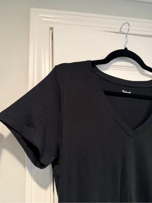 NWOT Madewell Size M Black V Neck Short Sleeve Slub Cotton Tee Shirt thumbnail 4
