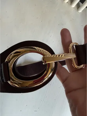 Ellen Tracy Brown Leather and Elastic Waist Belt with Gold Buckle - Size Small thumbnail 6