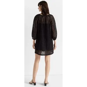 CLUB MONACO women's V Neck Eyelet Short Peasant Dres size Small Black NWT $249 thumbnail 3