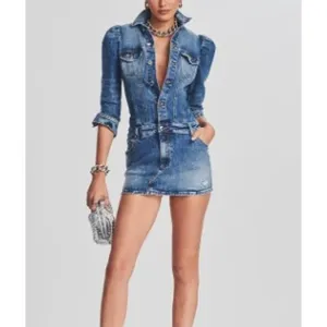 Retrofête Denim Sibi Mini Dress Puff Sleeve Square Neck Blue Wash Size M thumbnail 14