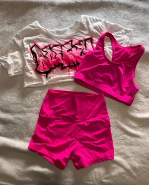WEISSMAN Hot Pink 3 Piece Britney Set Dance Costume Work Out Adult Sz S EUC thumbnail 1