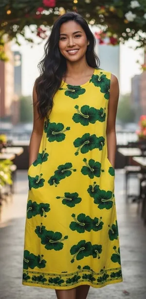 I.G. Sport XX Large Yellow Green Hibiscus‎ Floral Sleeveless Maxi Dress thumbnail 1
